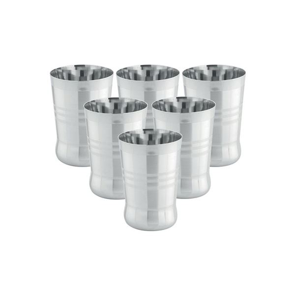 Picture of PREMIER GLASS CP - Ratna Stainless Steel Serving Silver Color Glasses Mirror Finish Designer Glass Multi Purpose, Water Drinking Glass Medium Size - Set of 6 pcs (250ml)