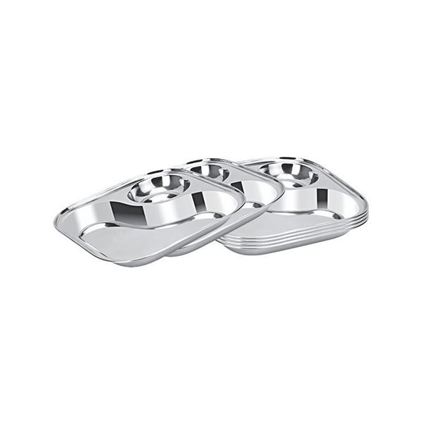 Picture of MORNING TRAY - stainless steel,dinner plate ,thali,nasta plate ,set of 6 pc, diameter 22.5cm,height 3cm