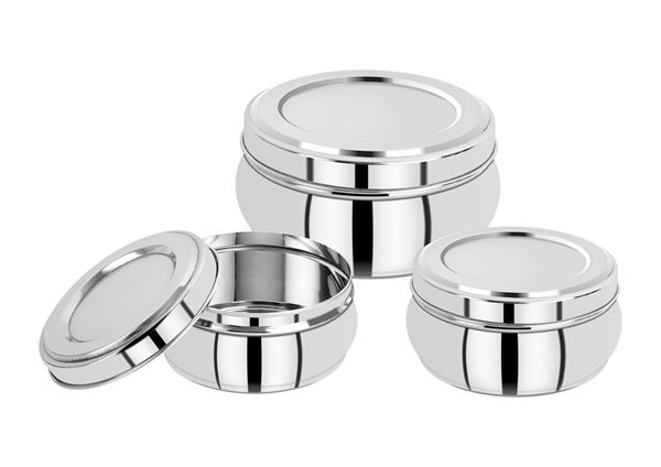 Picture of RATNA Stainless Steel Orange Puri Dabba/storage Container, 3 Piece, Silver