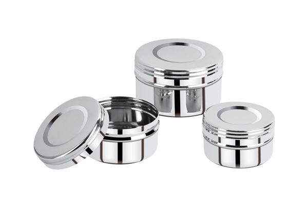 Picture of RATNA Stainless Steel Thread Dabbi/storage Container, 3 Piece, Silver