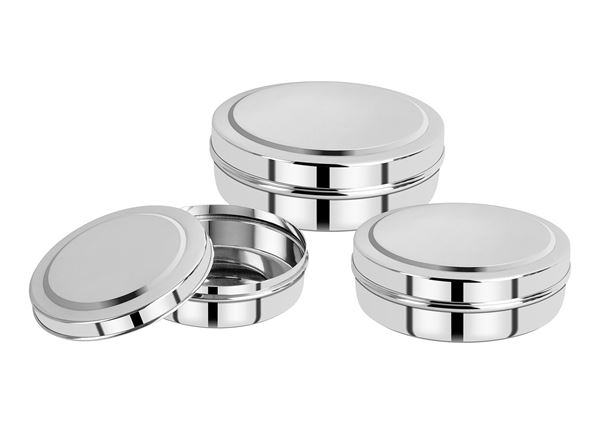 Picture of RATNA Stainless Steel Chocolate Puri Dabba/storage Container, 3 Piece, Silver
